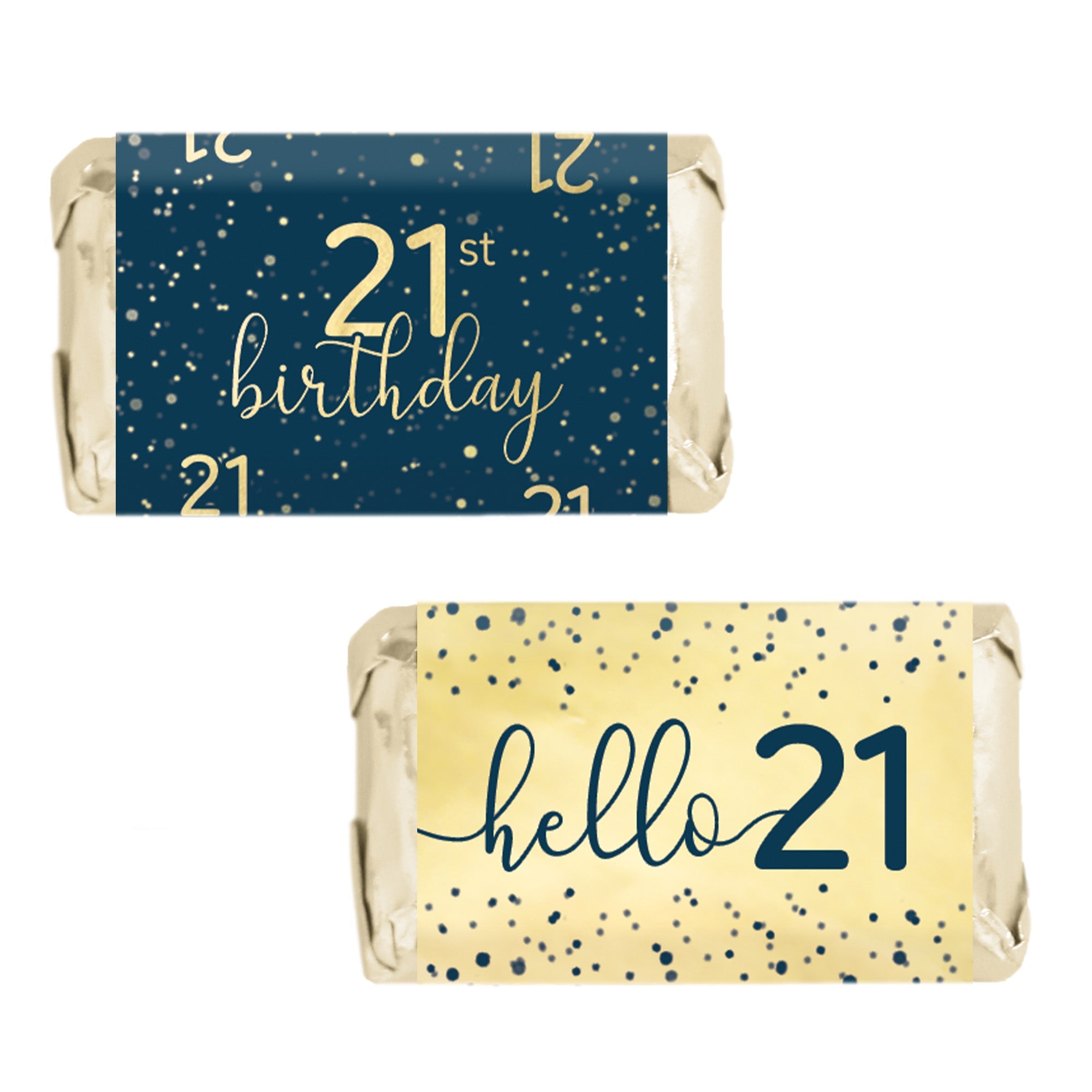 Navy Blue and Gold 21st Birthday Hershey's® Miniatures Candy Bar Wrappers Stickers